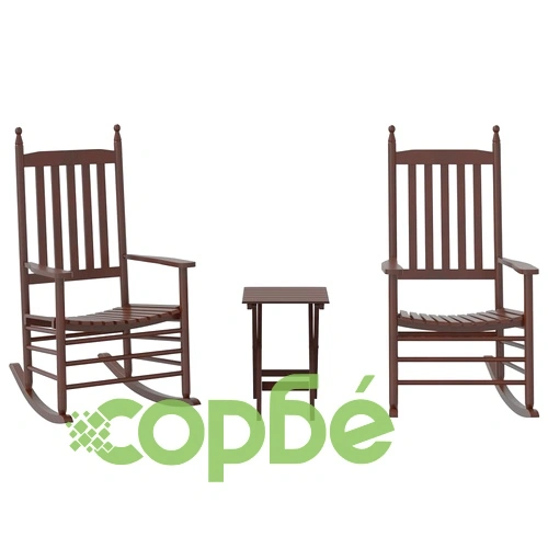 Люлеещи се столове 2 бр със сгъваема маса кафяв масивна топола ➤ топ цена ➤ sorbe.bg