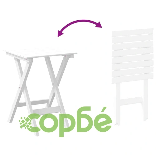 Люлеещи се столове 2 бр със сгъваема маса бял масивна топола ➤ топ цена ➤ sorbe.bg