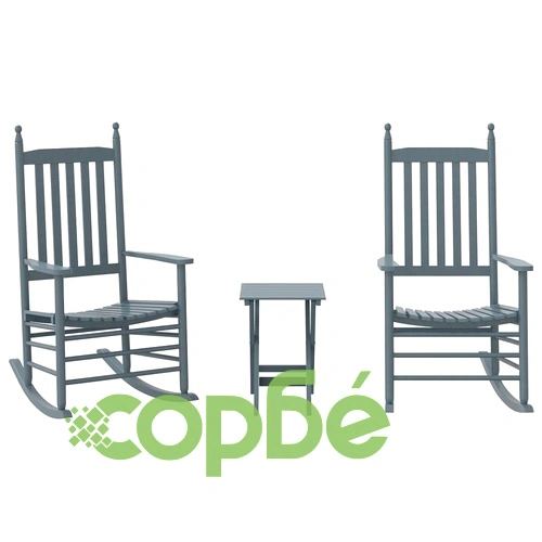 Люлеещи се столове 2 бр със сгъваема маса сив масивна топола ➤ топ цена ➤ sorbe.bg