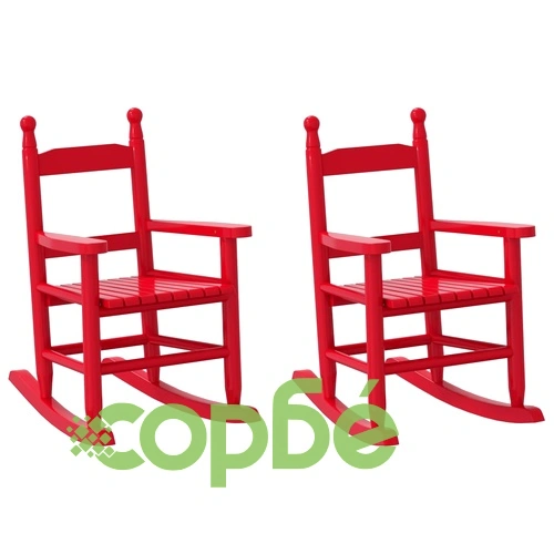 Люлеещи се столове за деца 2 бр червен масивно дърво топола ➤ топ цена ➤ sorbe.bg