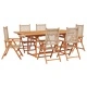 Градински трапезен комплект, 7 части, бежов, полиратан и масив