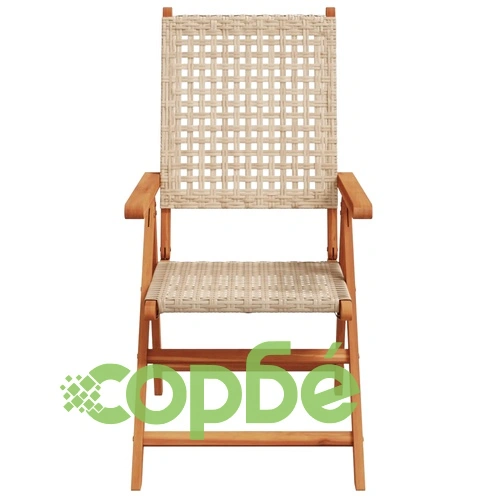 Градински трапезен комплект, 7 части, бежов, полиратан и масив ➤ топ цена ➤ sorbe.bg