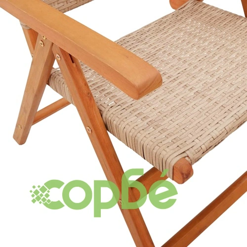 Градински трапезен комплект, 7 части, бежов, полиратан и масив ➤ топ цена ➤ sorbe.bg