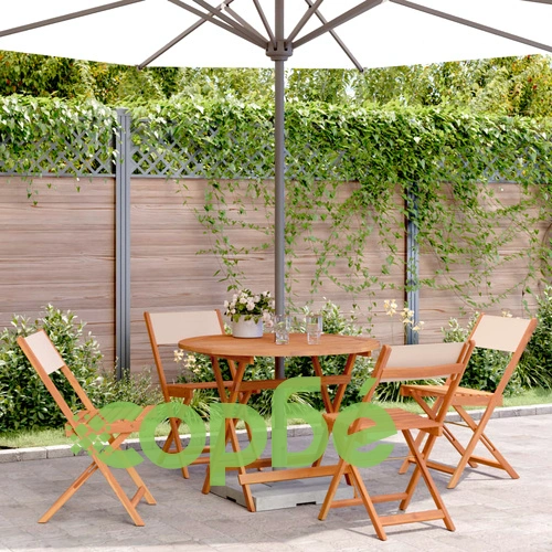 Градински трапезен комплект, 5 части, бежов, плат и дърво масив ➤ топ цена ➤ sorbe.bg