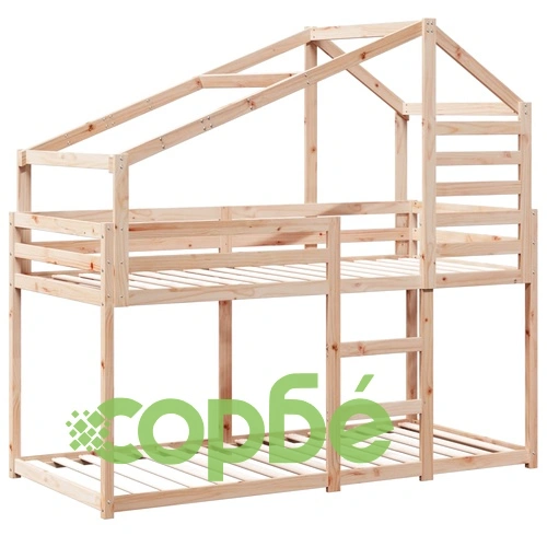 Двуетажно легло с покрив, 75x190 см, борово дърво масив ➤ топ цена ➤ sorbe.bg