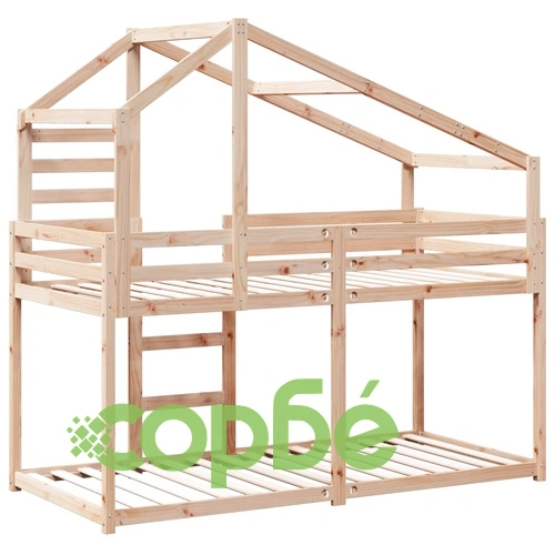 Двуетажно легло с покрив, 75x190 см, борово дърво масив ➤ топ цена ➤ sorbe.bg
