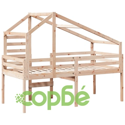 Високо легло с покрив, 80x200 см, борово дърво масив ➤ топ цена ➤ sorbe.bg