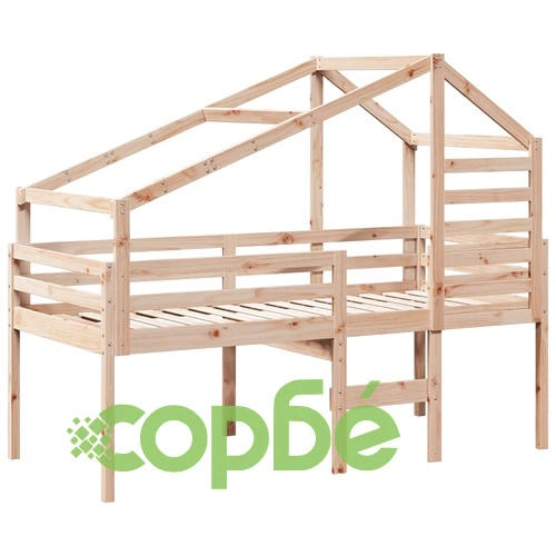 Високо легло с покрив, 90x200 см, борово дърво масив ➤ топ цена ➤ sorbe.bg