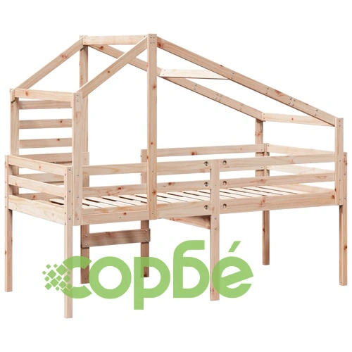 Високо легло с покрив, 90x200 см, борово дърво масив ➤ топ цена ➤ sorbe.bg