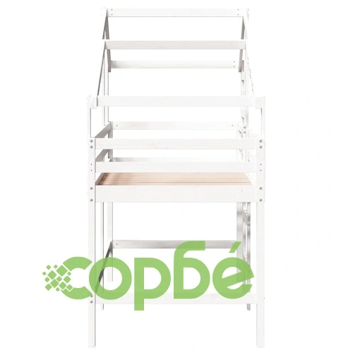 Таванско легло със стълба и покрив, бяло, 80x200 см, бор масив ➤ топ цена ➤ sorbe.bg