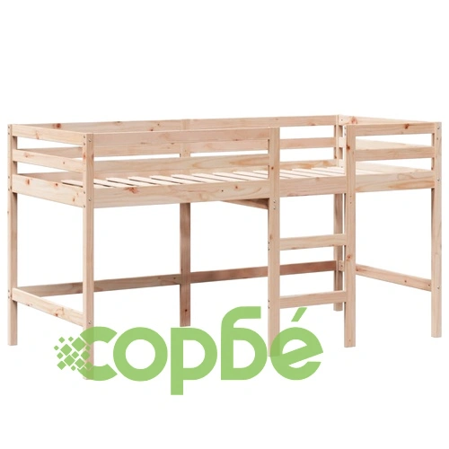 Таванско легло със стълба и покрив, 90x190 см, бор масив ➤ топ цена ➤ sorbe.bg