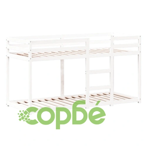 Двуетажно легло с покрив, бял, 80x200 см, борово дърво масив ➤ топ цена ➤ sorbe.bg