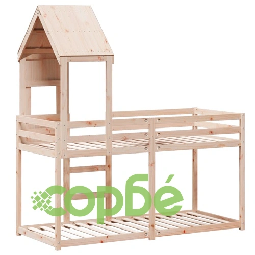 Двуетажно легло с покрив, 75x190 см, борово дърво масив ➤ топ цена ➤ sorbe.bg