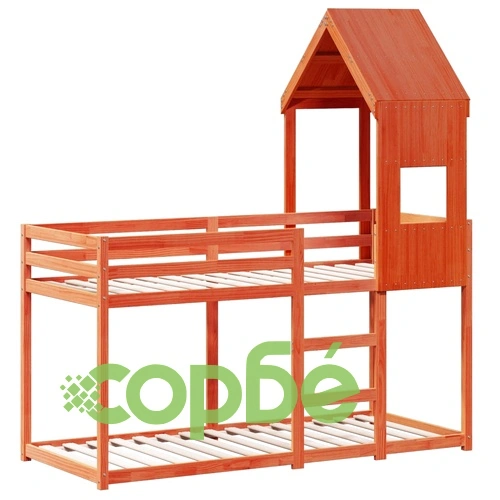 Двуетажно легло с покрив, восъчнокафяв, 75x190 см, бор масив ➤ топ цена ➤ sorbe.bg