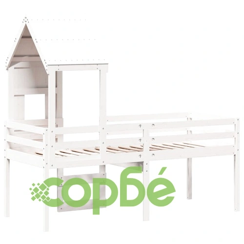 Високо легло с покрив, бяло, 80x200 см, борово дърво масив ➤ топ цена ➤ sorbe.bg