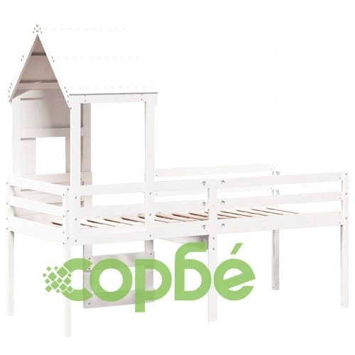 Високо легло с покрив, бяло, 90x200 см, борово дърво масив ➤ топ цена ➤ sorbe.bg