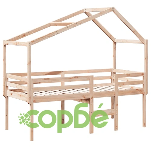 Високо легло с покрив, 90x200 см, борово дърво масив ➤ топ цена ➤ sorbe.bg