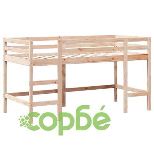 Таванско легло със стълба и покрив, 90x200 см, бор масив ➤ топ цена ➤ sorbe.bg