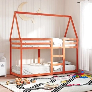 Двуетажно легло с покрив, восъчнокафяв, 75x190 см, бор масив