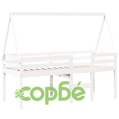 Високо легло с покрив, бяло, 80x200 см, борово дърво масив ➤ топ цена ➤ sorbe.bg