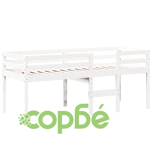 Високо легло с покрив, бяло, 80x200 см, борово дърво масив ➤ топ цена ➤ sorbe.bg