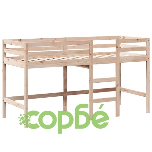 Таванско легло със стълба и покрив, 80x200 см, бор масив ➤ топ цена ➤ sorbe.bg