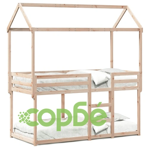 Двуетажно легло с покрив, 80x200 см, борово дърво масив ➤ топ цена ➤ sorbe.bg