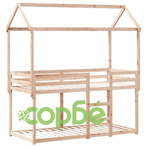 Двуетажно легло с покрив, 80x200 см, борово дърво масив ➤ топ цена ➤ sorbe.bg