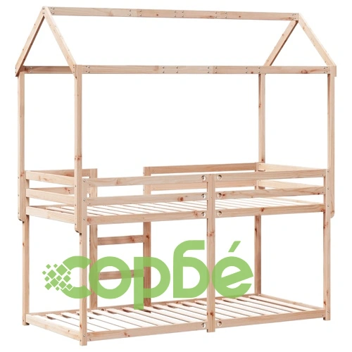 Двуетажно легло с покрив, 80x200 см, борово дърво масив ➤ топ цена ➤ sorbe.bg