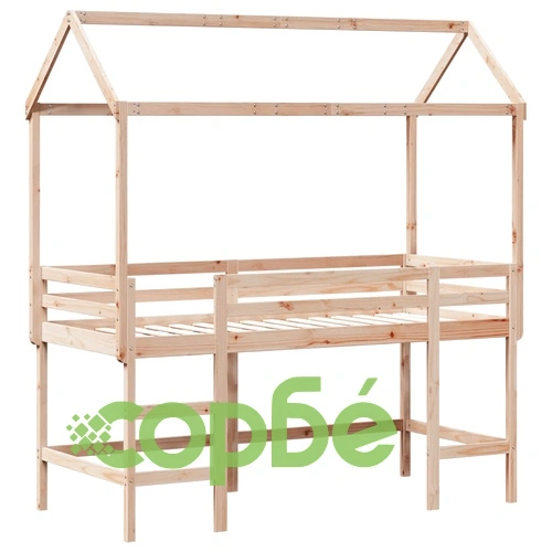 Таванско легло със стълба и покрив, 90x200 см, бор масив ➤ топ цена ➤ sorbe.bg