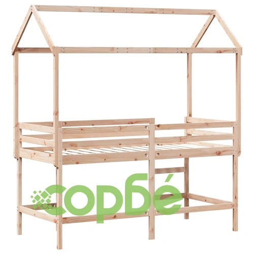Таванско легло със стълба и покрив, 80x200 см, бор масив ➤ топ цена ➤ sorbe.bg