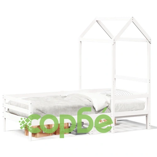 Дневно легло с покрив, бяло, 90x200 см, борово дърво масив ➤ топ цена ➤ sorbe.bg