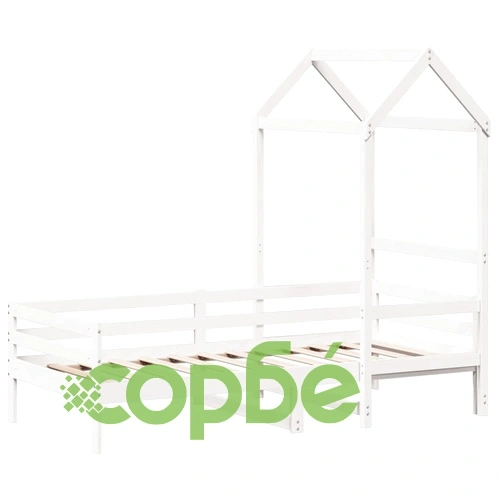 Дневно легло с покрив, бяло, 90x200 см, борово дърво масив ➤ топ цена ➤ sorbe.bg