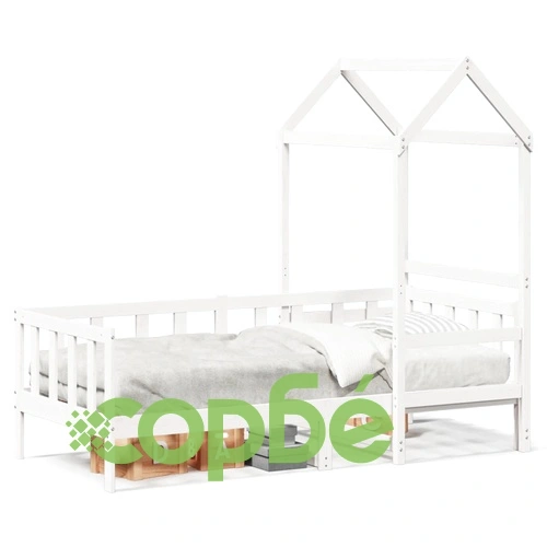 Дневно легло с покрив, бяло, 90x200 см, борово дърво масив ➤ топ цена ➤ sorbe.bg