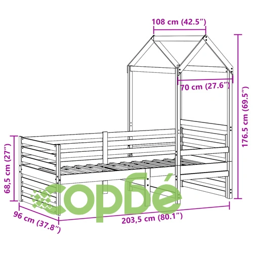 Дневно легло с покрив, 90x200 см, борово дърво масив ➤ топ цена ➤ sorbe.bg