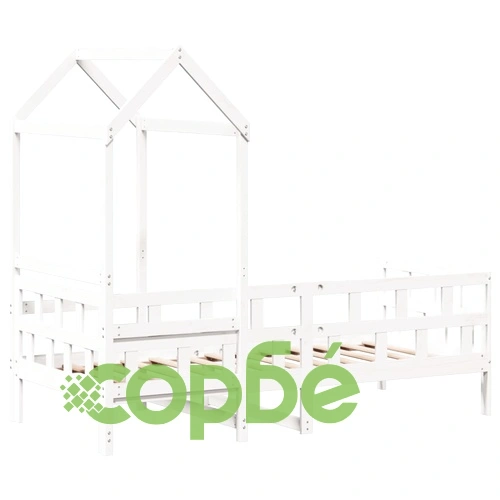 Дневно легло с покрив, бяло, 90x200 см, борово дърво масив ➤ топ цена ➤ sorbe.bg