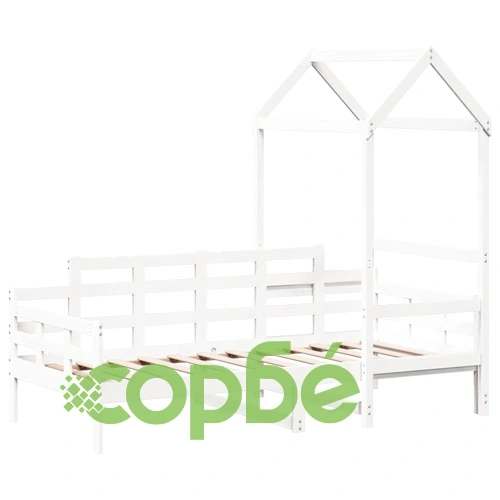 Дневно легло с покрив, бяло, 90x200 см, борово дърво масив ➤ топ цена ➤ sorbe.bg