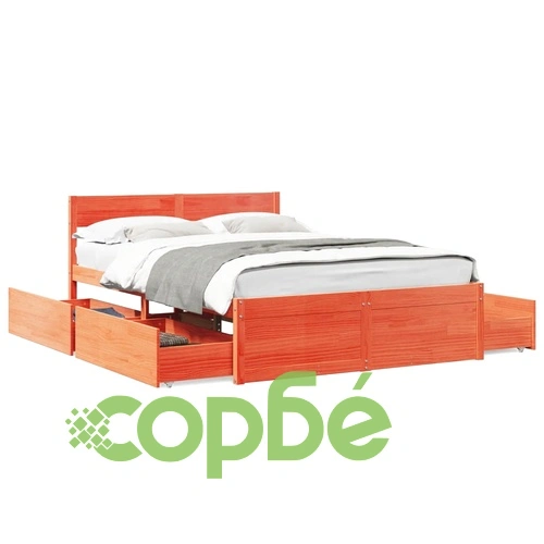 Рамка за легло без матрак, восъчнокафяв, 140x190 см, бор масив ➤ топ цена ➤ sorbe.bg