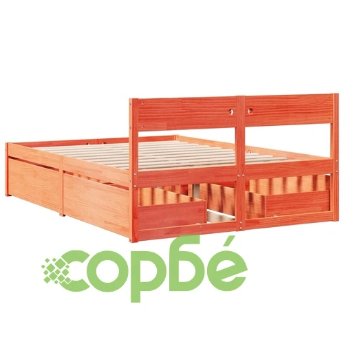 Рамка за легло без матрак, восъчнокафяв, 140x190 см, бор масив ➤ топ цена ➤ sorbe.bg