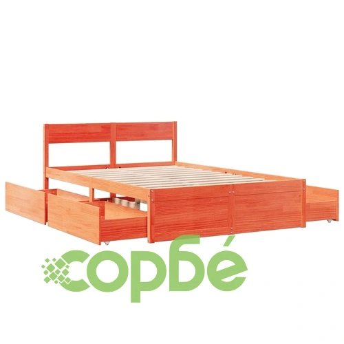 Рамка за легло без матрак, восъчнокафяв, 140x190 см, бор масив ➤ топ цена ➤ sorbe.bg