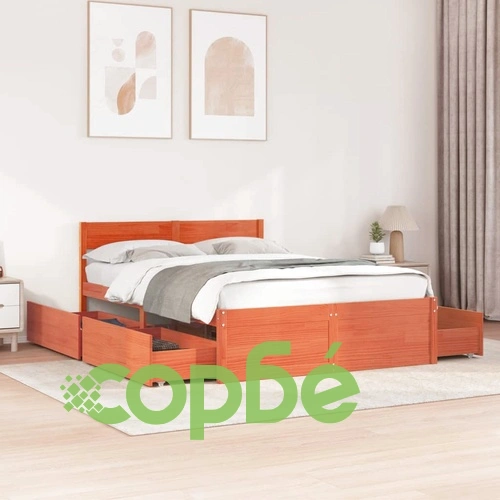 Рамка за легло без матрак, восъчнокафяв, 140x190 см, бор масив ➤ топ цена ➤ sorbe.bg