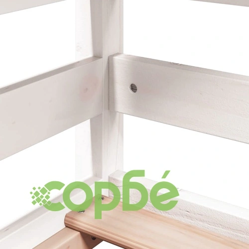Двуетажно легло с покрив, бял, 80x200 см, борово дърво масив ➤ топ цена ➤ sorbe.bg