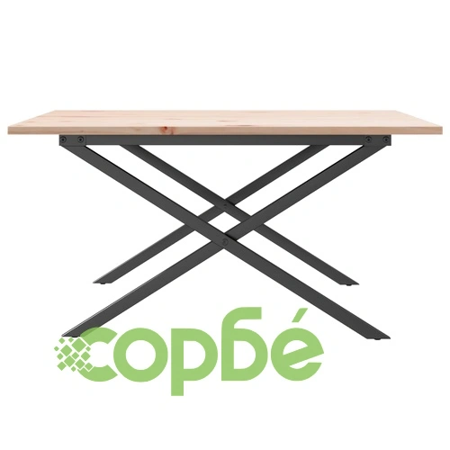 Кафе маса X-образна рамка 80x80x45 см бор масив и стомана ➤ топ цена ➤ sorbe.bg