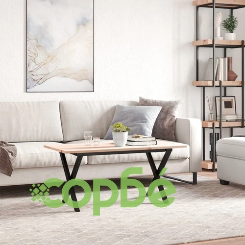 Кафе маса X-образна рамка 100x50x45 см бор масив и стомана ➤ топ цена ➤ sorbe.bg
