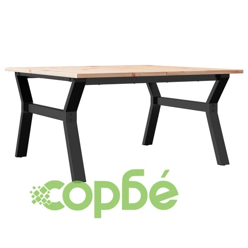 Кафе маса Y-образна рамка 90x90x45 см бор масив и стомана ➤ топ цена ➤ sorbe.bg