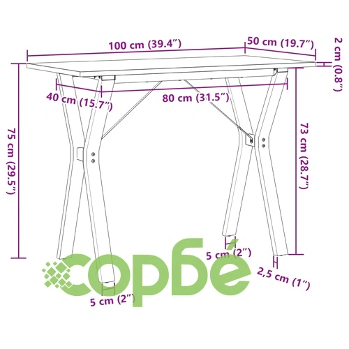 Трапезна маса Y-образна рамка 100x50x75 см бор масив и стомана ➤ топ цена ➤ sorbe.bg