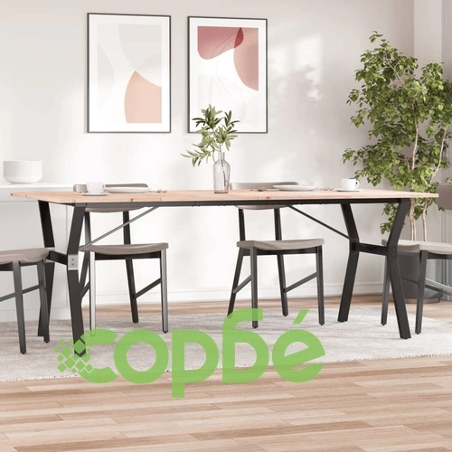 Трапезна маса Y-образна рамка 200x100x75 см бор масив и стомана ➤ топ цена ➤ sorbe.bg