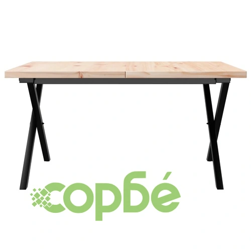 Кафе маса X-образна рамка 90x90x45,5 см бор масив и стомана ➤ топ цена ➤ sorbe.bg