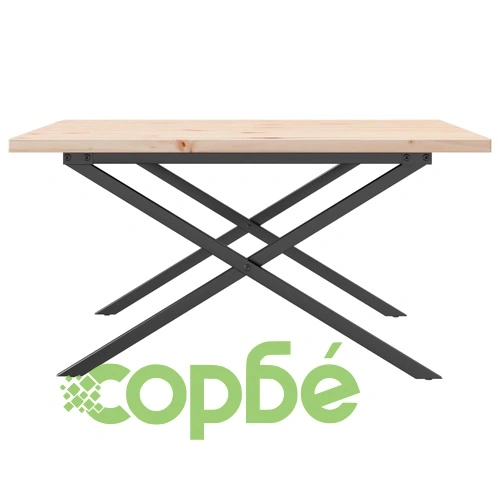 Кафе маса X-образна рамка 90x90x45,5 см бор масив и стомана ➤ топ цена ➤ sorbe.bg