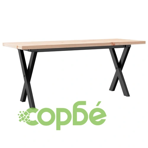 Кафе маса X-образна рамка 110x40x45,5 см бор масив и стомана ➤ топ цена ➤ sorbe.bg